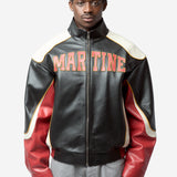Unisex Superbowl Leather Jacket Black Red 571LP28068
