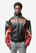 Unisex Superbowl Leather Jacket Black Red 571LP28068