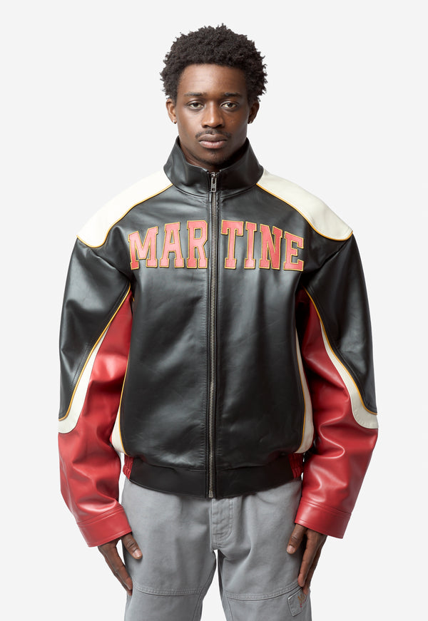 Unisex Superbowl Leather Jacket Black Red 571LP28068