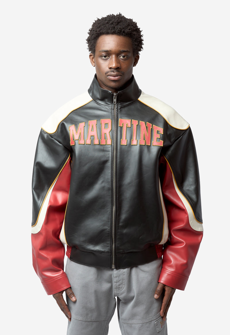 Unisex Superbowl Leather Jacket Black Red 571LP28068
