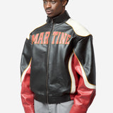 Unisex Superbowl Leather Jacket Black Red 571LP28068