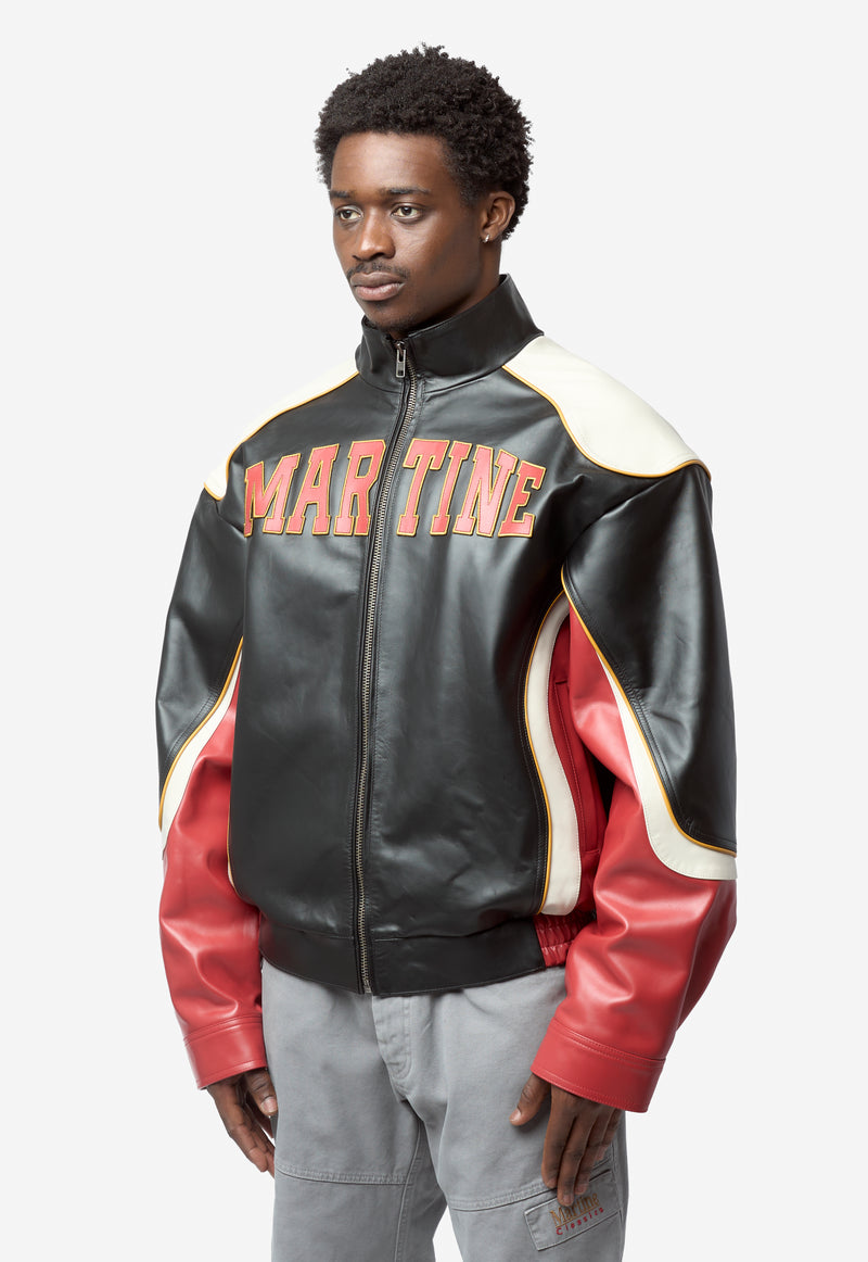 Unisex Superbowl Leather Jacket Black Red 571LP28068