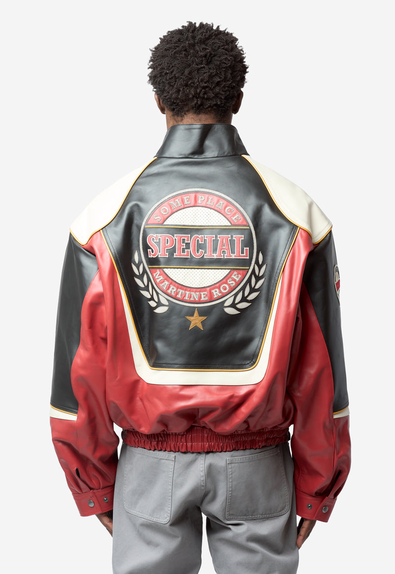 Unisex Superbowl Leather Jacket Black Red 571LP28068
