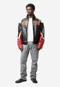 Unisex Superbowl Leather Jacket Black Red 571LP28068
