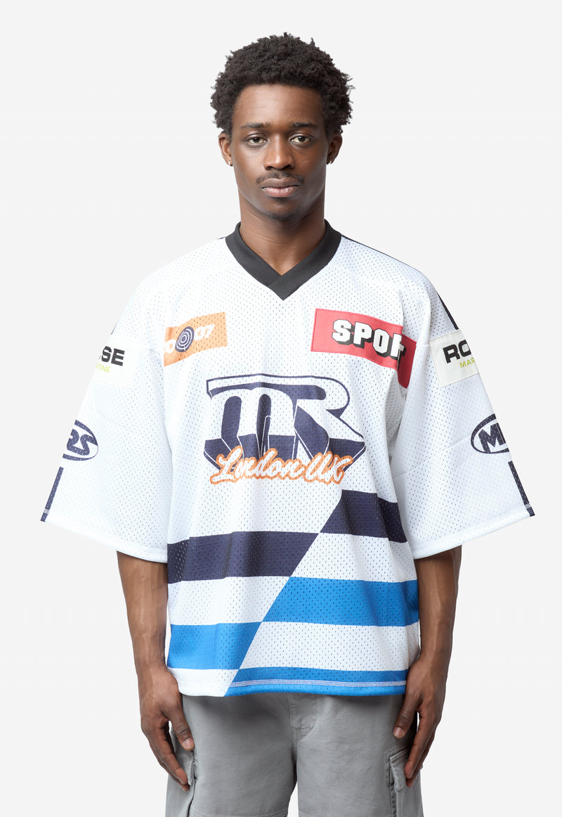 Unisex Oversized Hockey Top White Blue 129JT10063