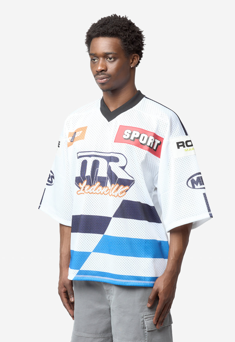 Unisex Oversized Hockey Top White Blue 129JT10063