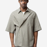 Unisex Short Sleeve Boxy Wrap Shirt Black Green 440WS41064