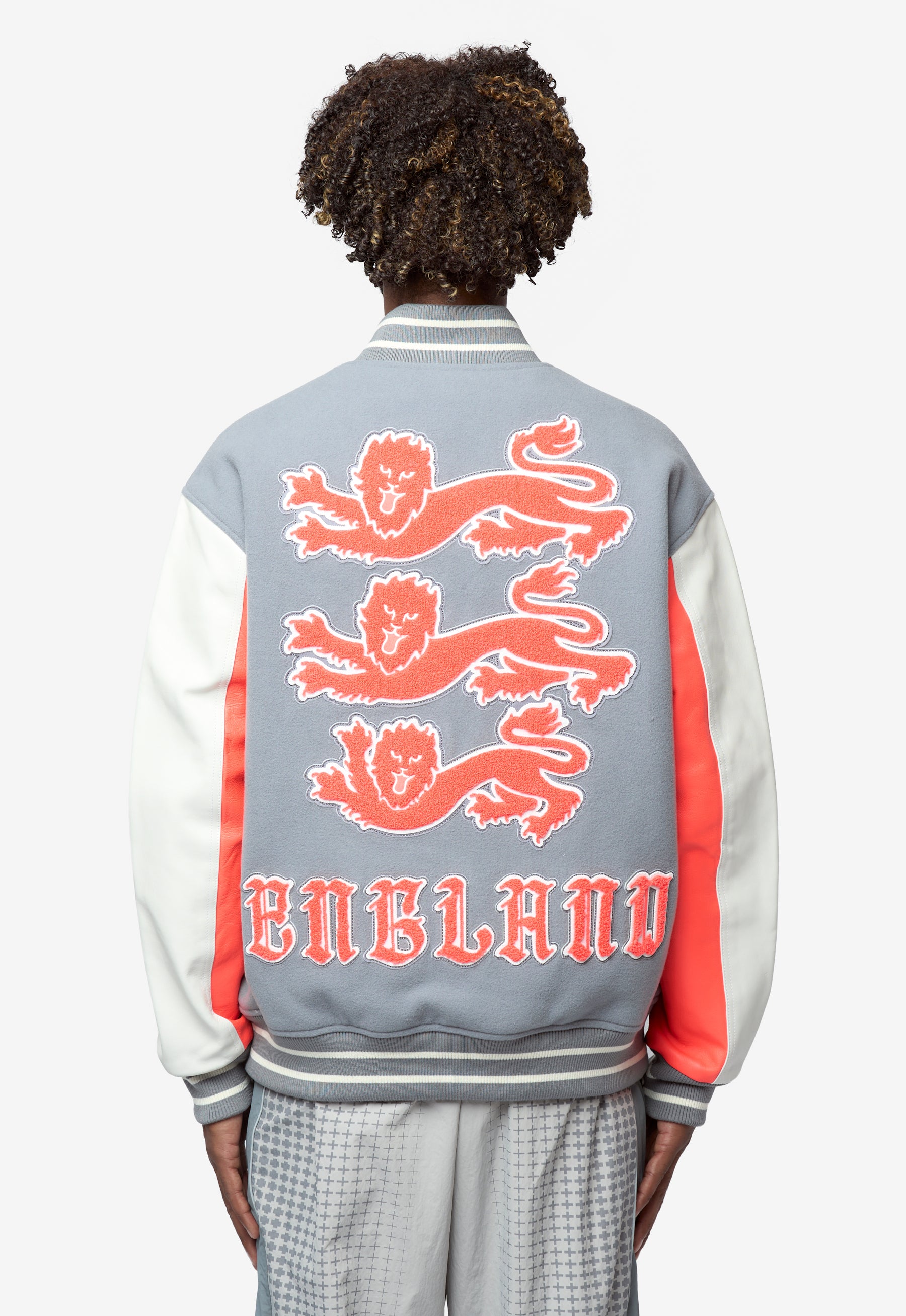 Men's Nike x Palace Varsity Jacket Grey/Neon Orange/White IM6636