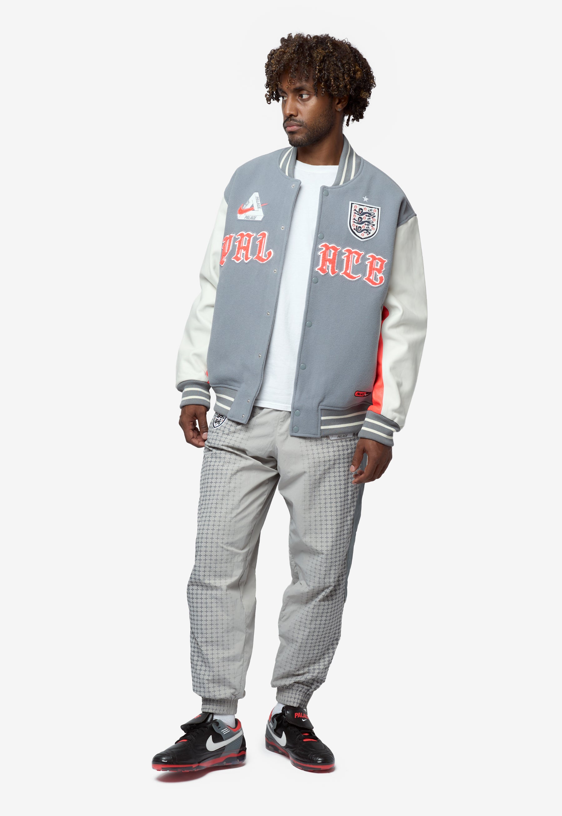 Men's Nike x Palace Varsity Jacket Grey/Neon Orange/White IM6636
