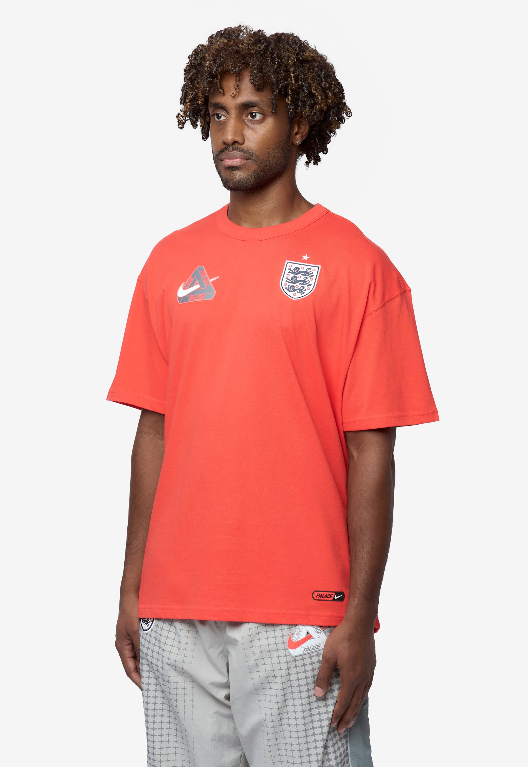 Men's Nike x Palace Short Sleeve Soccer Tee Neon Orange/White/Grey