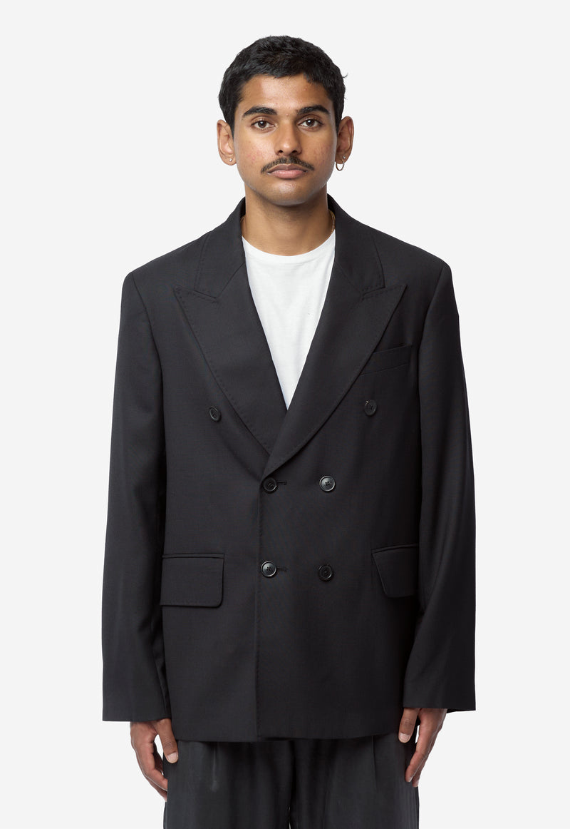 Men's Unconstructed DB Blazer Black Panama Wool M4200DBBP
