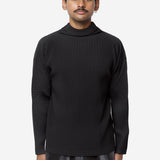Men's Pleated Mockneck Long Sleeve Black HP68-JK522-15