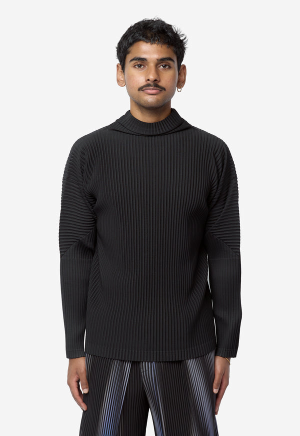Men's Pleated Mockneck Long Sleeve Black HP68-JK522-15
