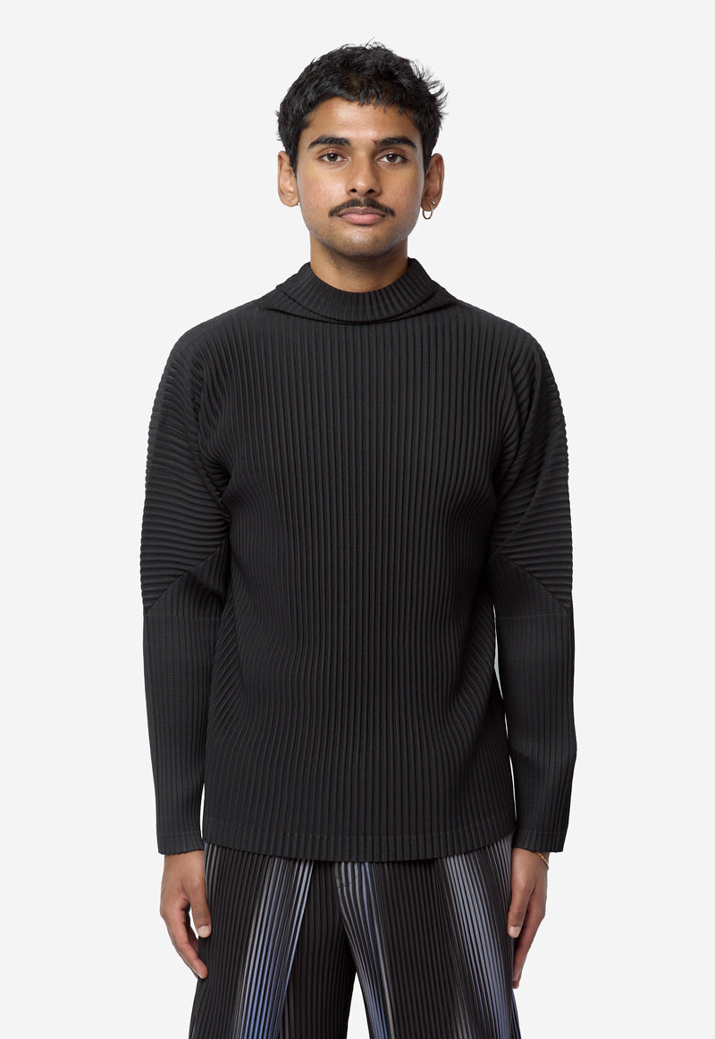Men's Pleated Mockneck Long Sleeve Black HP68-JK522-15