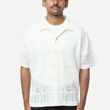 Men's Lace Grid Pleated Short Sleeve Shirt White HP68-JJ226-01