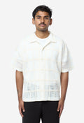 Men's Lace Grid Pleated Short Sleeve Shirt White HP68-JJ226-01