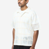 Men's Lace Grid Pleated Short Sleeve Shirt White HP68-JJ226-01