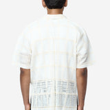 Men's Lace Grid Pleated Short Sleeve Shirt White HP68-JJ226-01