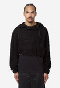 Men's Georgette Motif Embroidery Hooded Jacket Black PR-C007-051-1