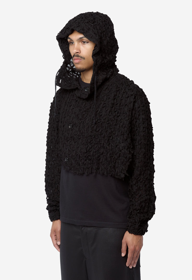 Men's Georgette Motif Embroidery Hooded Jacket Black PR-C007-051-1