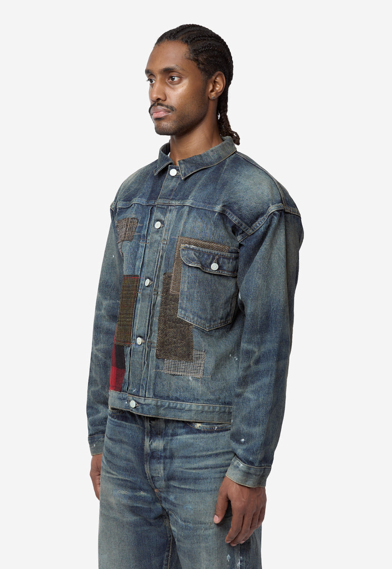 Men's Junya Watanabe x New Manual Custom Patchwork Denim Jacket Indigo Mix WR-J915-100