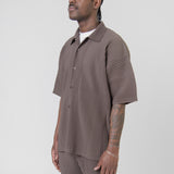 MC May Pleated Short Sleeve Shirt Soil Brown JJ118-46