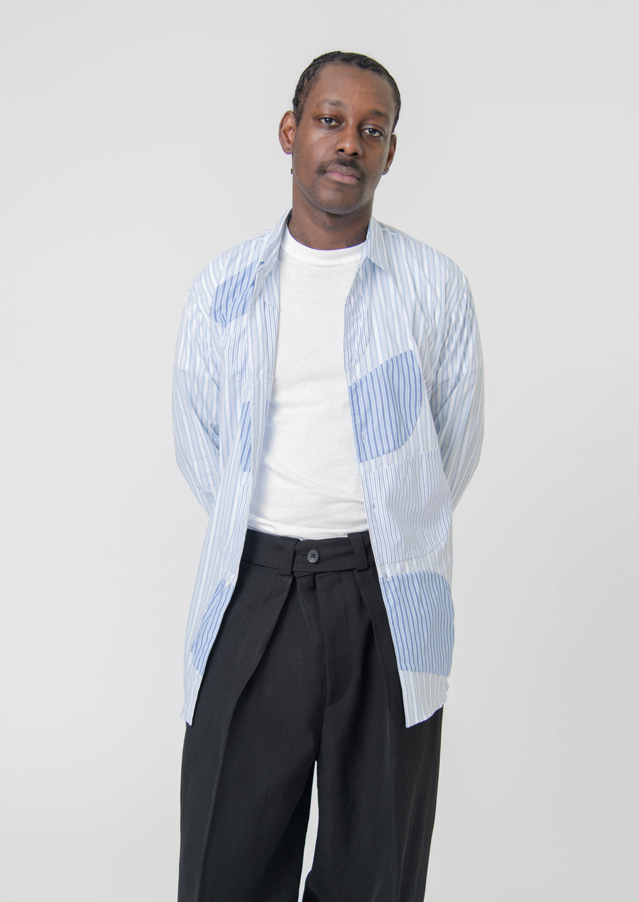 Mixed Thick Stripe Shirt White/Blue FK-B034