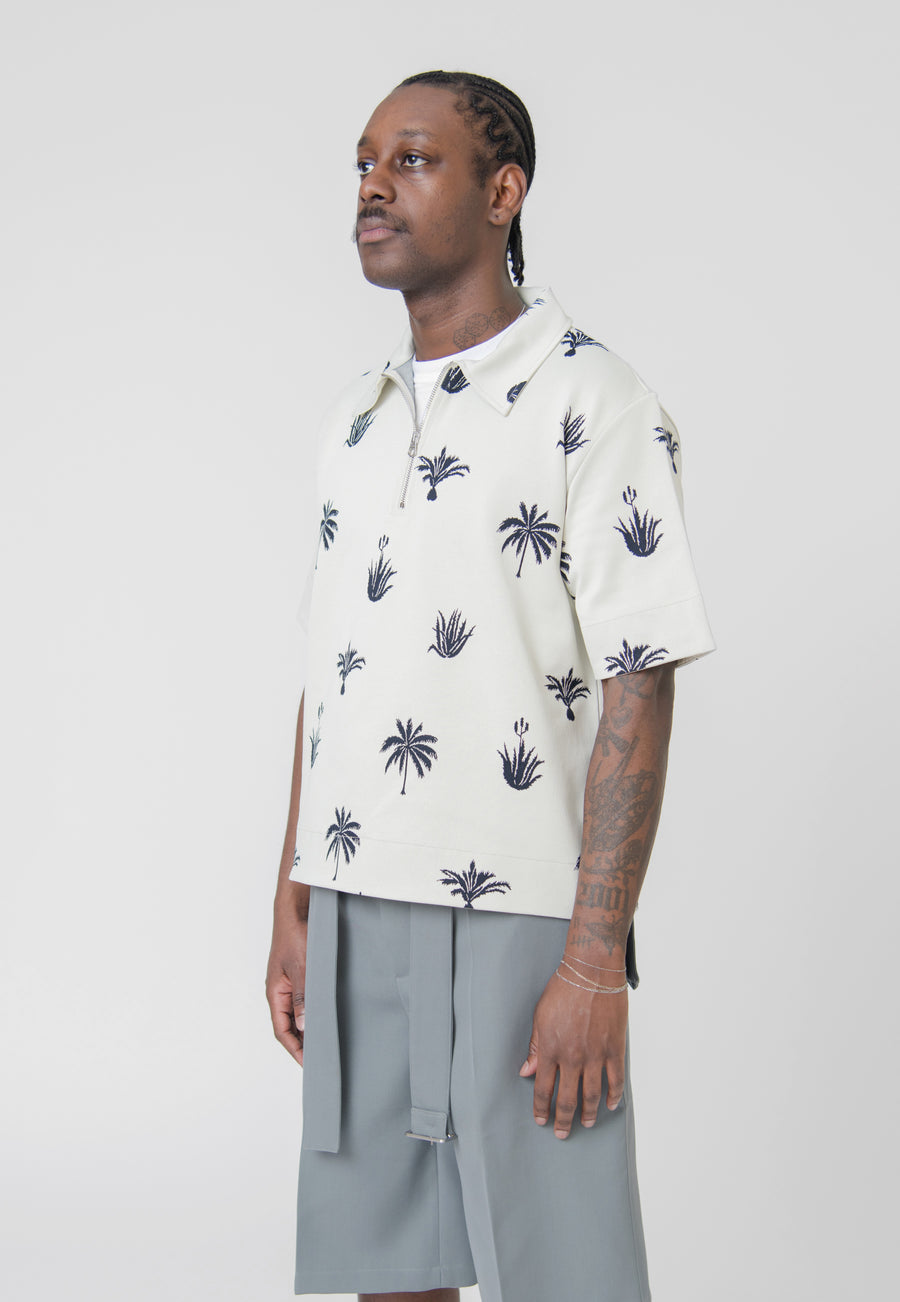Palm Tree Jacquard Polo Shirt White/Black J22GL0103