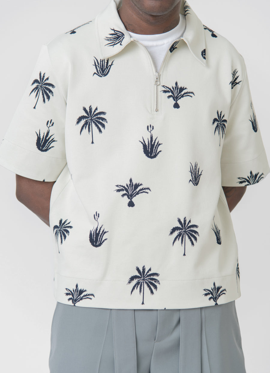 Palm Tree Jacquard Polo Shirt White/Black J22GL0103