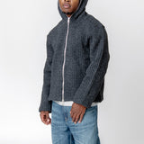 Full Zip Hood Mega Rib Wool Antracite