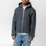 Full Zip Hood Mega Rib Wool Antracite