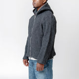 Full Zip Hood Mega Rib Wool Antracite