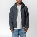 Full Zip Hood Mega Rib Wool Antracite