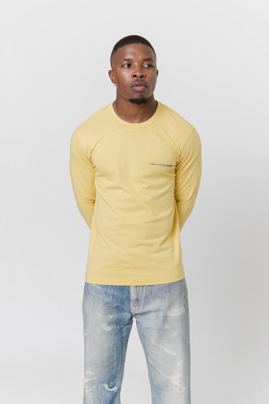 Long Sleeve Chest Print Logo Tee Yellow T019