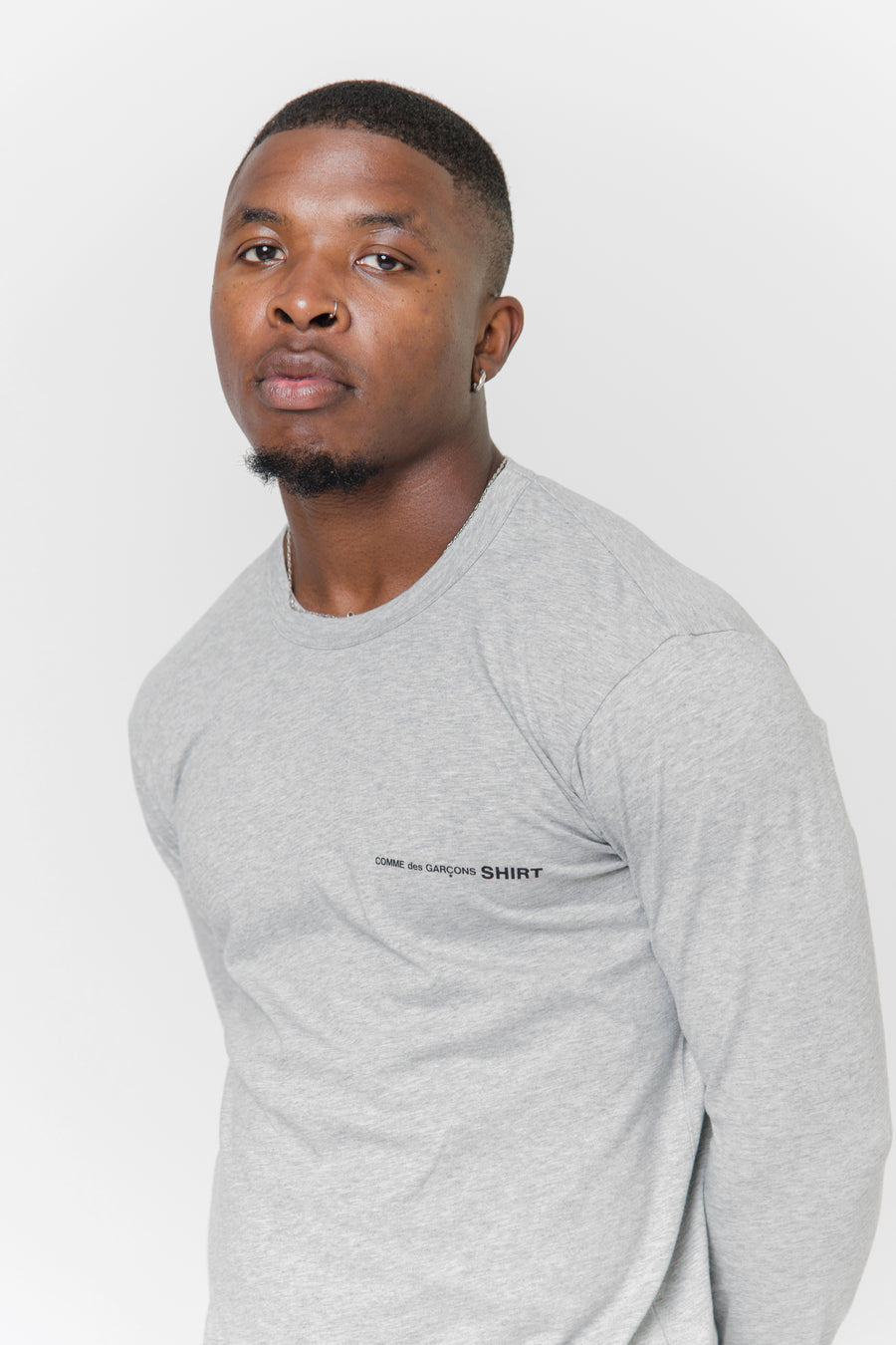 Long Sleeve Chest Print Logo Tee Grey T017