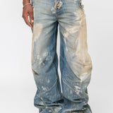 Loose Fit Denim Trousers Mid Blue