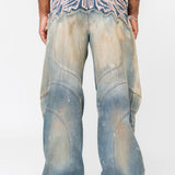 Loose Fit Denim Trousers Mid Blue