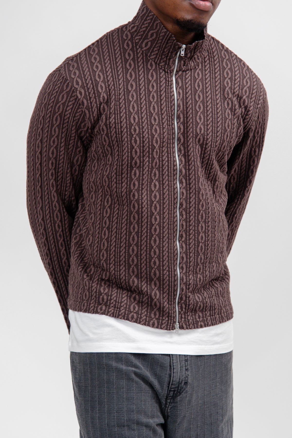 Shrunken Fullzip Polo Indulgent Choco Cable Jacquard M2246SI