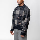 Sonar Roundneck Sweater Destructive Gingham Black