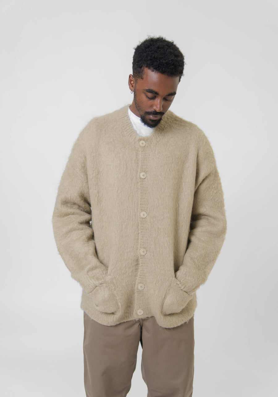 Wool Mohair Cardigan Dark Beige KNIT000431