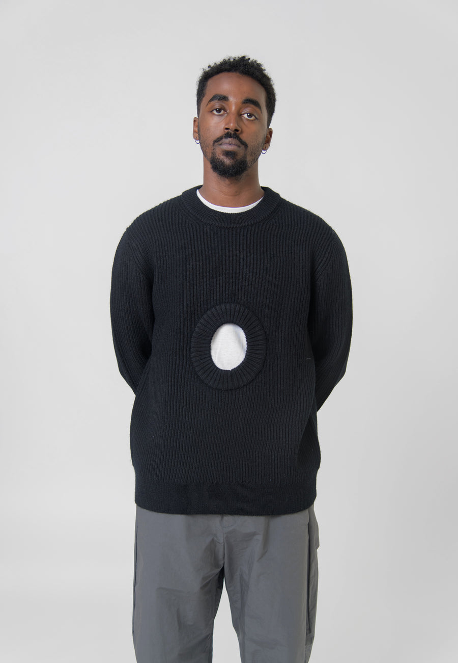 Organic Wool Hole Sweater Black