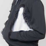 Faux Fur Cut-Out Hoodie Black PL-T017