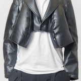 Faux Leather Cropped Blazer Black PL-J053