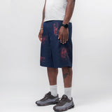 Polyester Twill Short With Hand Print Navy