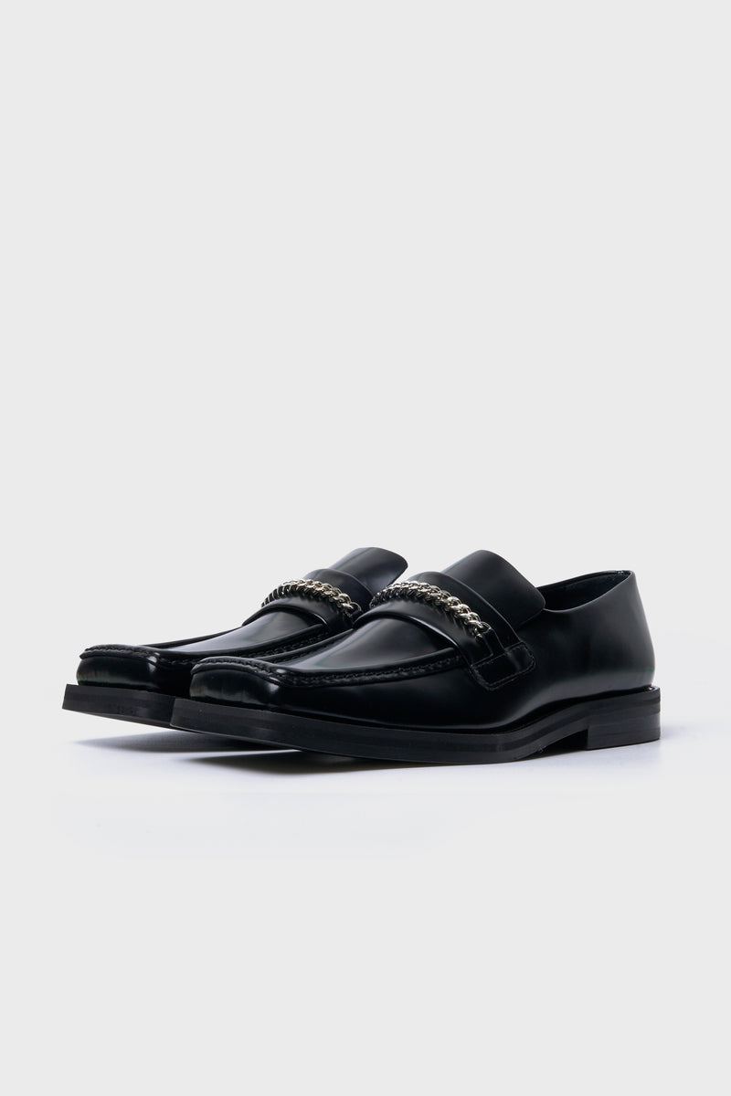 Square Toe Loafer High Shine Leather Black 1026LP11001M