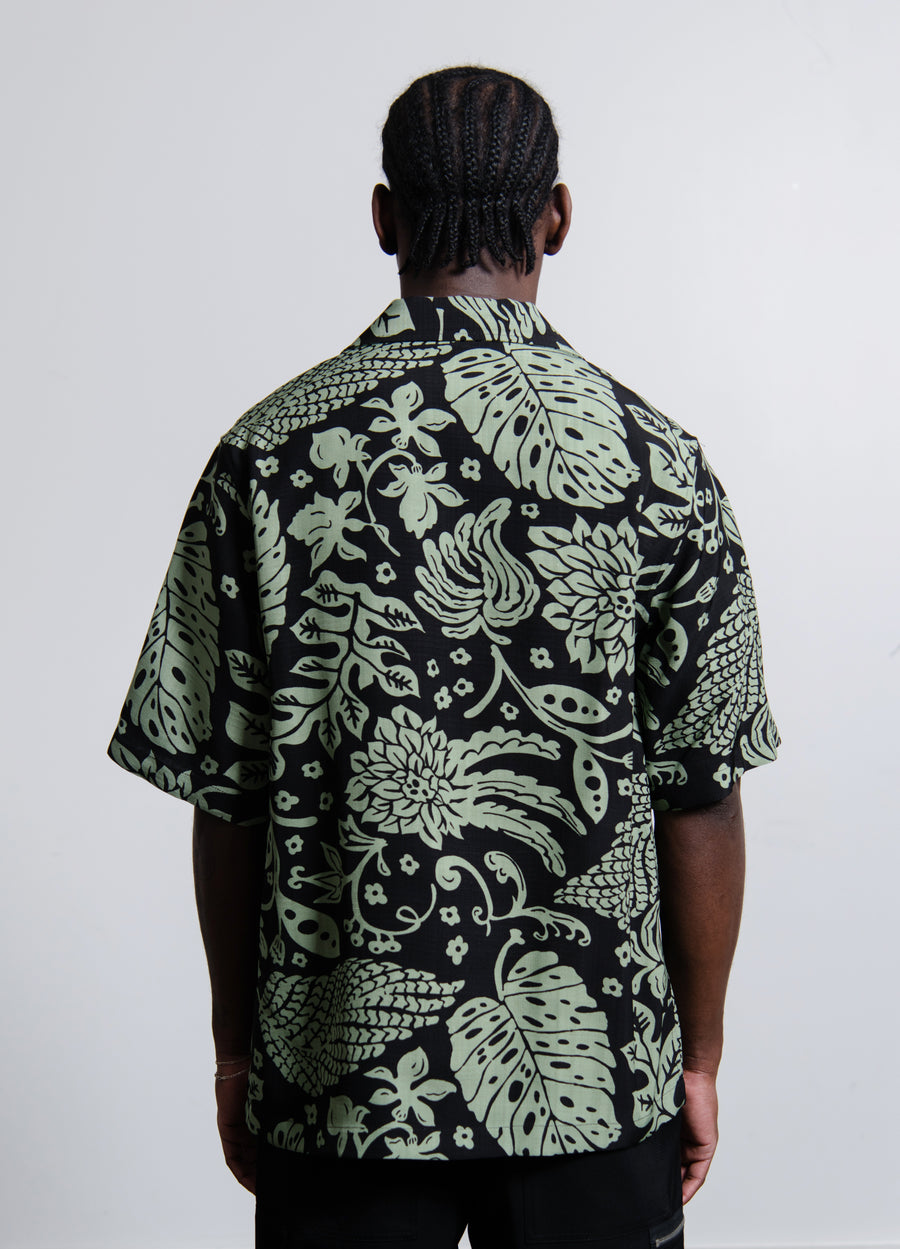 Hawaiian Flower Print Shirt Green JPUU601605