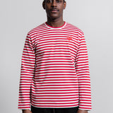 Long Sleeve Striped Emblem Tee Red T164
