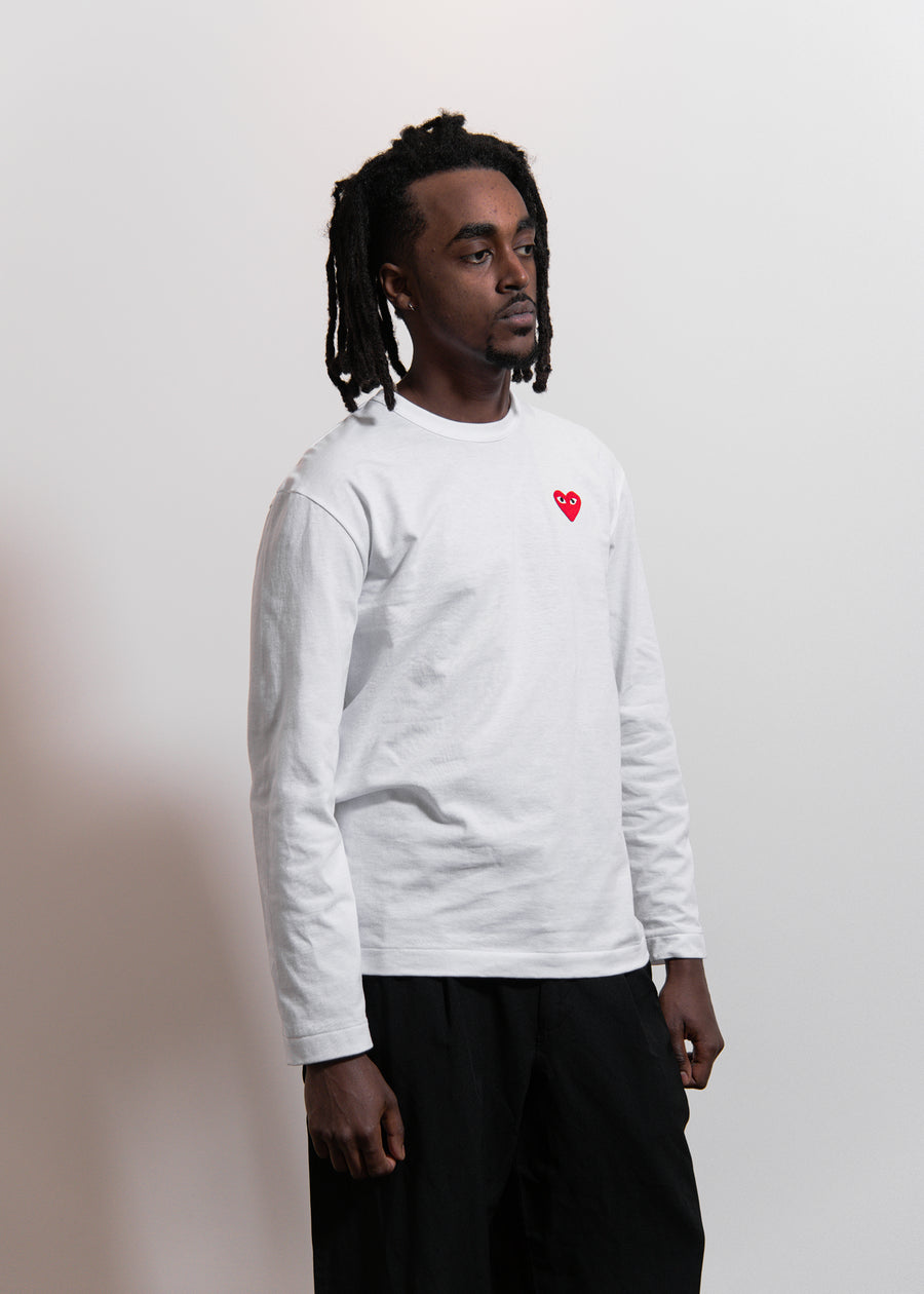 Comme des Garcons PLAY Long Sleeve Emblem Tee White/Red – NOMAD
