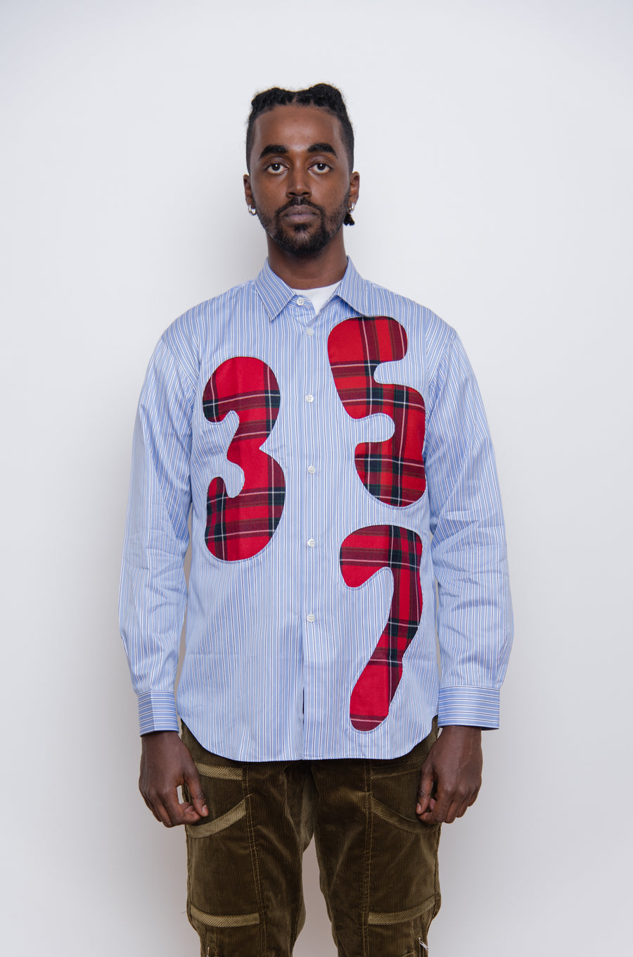 Tartan Numbering Striped Shirt Blue/Red FJ-B016