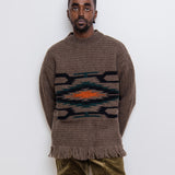 Wool Jacquard Half Cardigan Sweater Camel WJ-N013